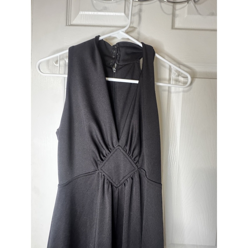 Vintage Joseph Magnin Black Halter Maxi Dress 70s Disco Deep V Glam Size 11
